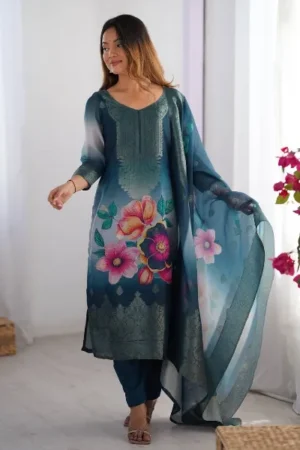 Teal Dress in Chanderi Silk